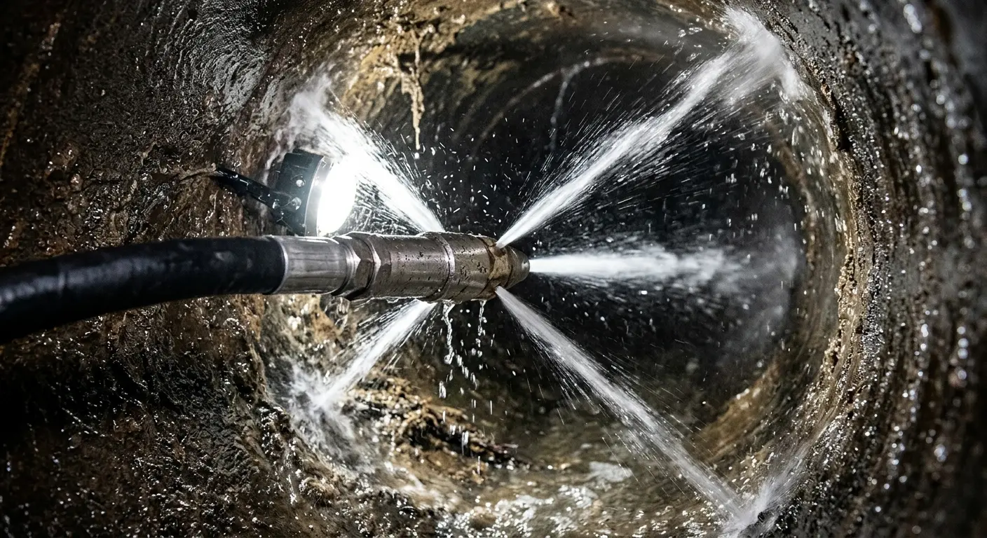 High-pressure hydro jetting nozzle cleaning sewer pipe for Trenchless Sewer Repair in Wilsonville